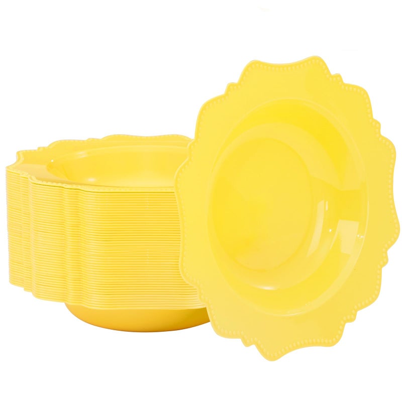 COLOSUS Yellow Plastic Party Bowls (60 Pack) 12 Oz Disposable Soup/Salad Bowl  Fancy Shatterproof Dinnerware for Easter  Catering  Holidays  Weddings  and Everyday Use - Image 1