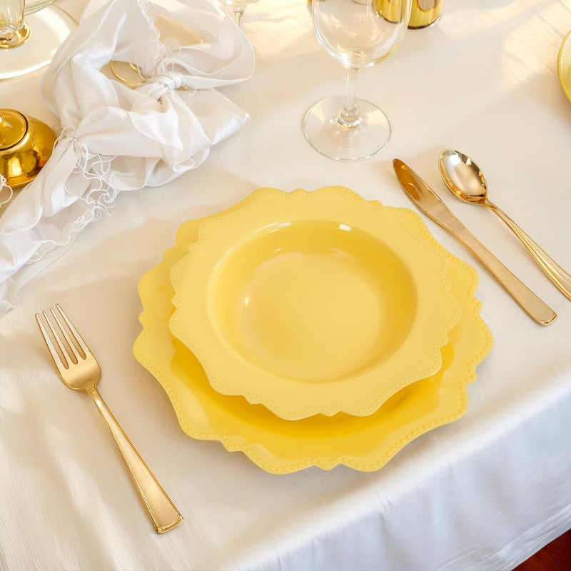 COLOSUS Yellow Plastic Party Bowls (60 Pack) 12 Oz Disposable Soup/Salad Bowl  Fancy Shatterproof Dinnerware for Easter  Catering  Holidays  Weddings  and Everyday Use - Image 3