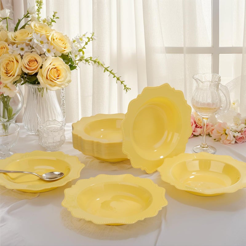 COLOSUS Yellow Plastic Party Bowls (60 Pack) 12 Oz Disposable Soup/Salad Bowl  Fancy Shatterproof Dinnerware for Easter  Catering  Holidays  Weddings  and Everyday Use - Image 4