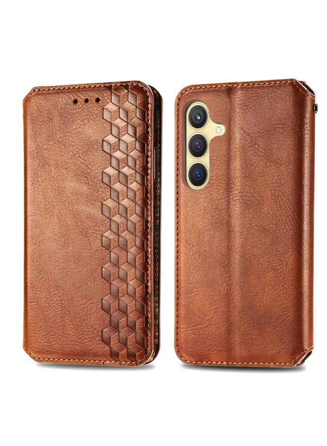 اس-توب جراب لهاتف Samsung Galaxy S25 5G جراب هاتف جلدي مغناطيسي مضغوط بشبكة مكعبة - Image 2