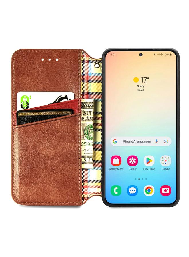 اس-توب جراب لهاتف Samsung Galaxy S25 5G جراب هاتف جلدي مغناطيسي مضغوط بشبكة مكعبة - Image 3