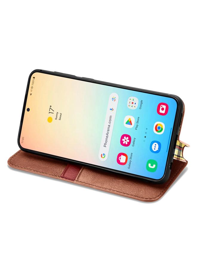 اس-توب جراب لهاتف Samsung Galaxy S25 5G جراب هاتف جلدي مغناطيسي مضغوط بشبكة مكعبة - Image 4