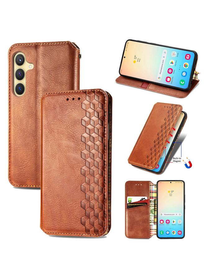 اس-توب جراب لهاتف Samsung Galaxy S25 5G جراب هاتف جلدي مغناطيسي مضغوط بشبكة مكعبة - Image 1