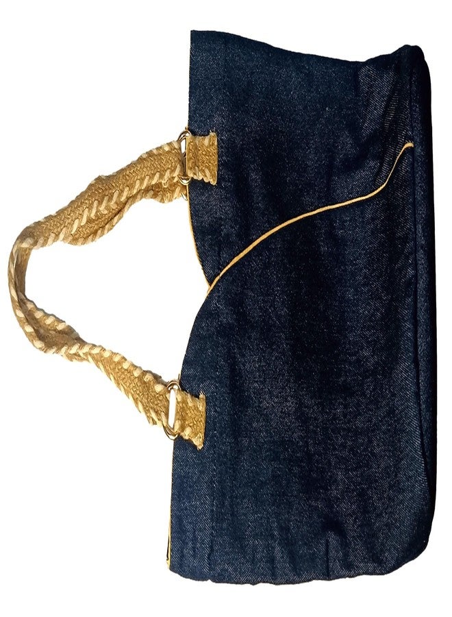 ATHZ Tote Bag for Women- Denim Scoop tote | Navy Blue with Braided Jute Handles & Parrot Charm | Spacious Casual Shoulder Bag for Shopping, Office & Travel - Image 3