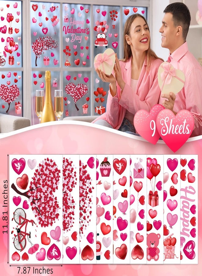 Traplace 9 Sheets Valentine Window Clings, 11.8 × 7.8 Inches Heart-Shaped Window Decals, Romantic Valentines Decorations, Double-Sided Heart Window Stickers for Anniversary, School Party Holiday Decor - Image 2