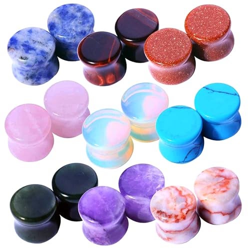BodyJ4You 18PC Body Piercing Stone Plugs - Ear Stretching Kit - Gauges 4G (5mm) - Saddle Double Flared Tunnels Expander Stretchers Earrings - Men Women Unisex Jewelry - Image 1