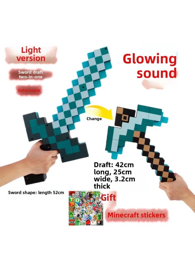 My World Diamond Sword Toy 2-in -1 Transfiguration Minecraft Enchantment Bow Weapon Shield Axe Pick-Color:Shield + Lighting·sound Version·sword And Pickaxe 2-in-1·transformable