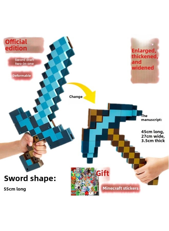 My World Diamond Sword Toy 2-in -1 Transfiguration Minecraft Enchantment Bow Weapon Shield Axe Pick-Color:Shield + Lighting·sound Version·sword And Pickaxe 2-in-1·transformable