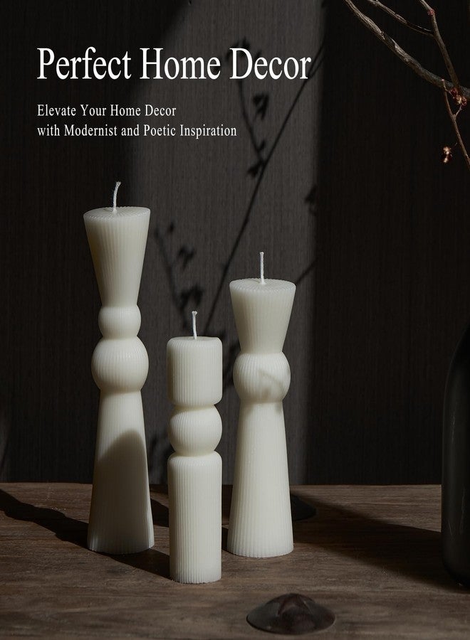 NATCENSE 3Pcs Pillar Candles Set - Handmade Ribbed Design for Modern Home Decor, Housewarming Gift, Room & Shelf Aesthetic Decoration, Long-Lasting Burning (White) - Image 4