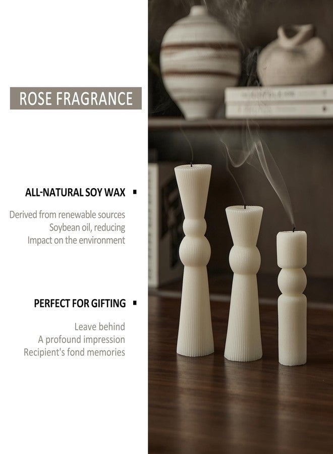 NATCENSE 3Pcs Pillar Candles Set - Handmade Ribbed Design for Modern Home Decor, Housewarming Gift, Room & Shelf Aesthetic Decoration, Long-Lasting Burning (White) - Image 5