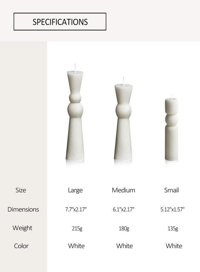 NATCENSE 3Pcs Pillar Candles Set - Handmade Ribbed Design for Modern Home Decor, Housewarming Gift, Room & Shelf Aesthetic Decoration, Long-Lasting Burning (White) - Image 3