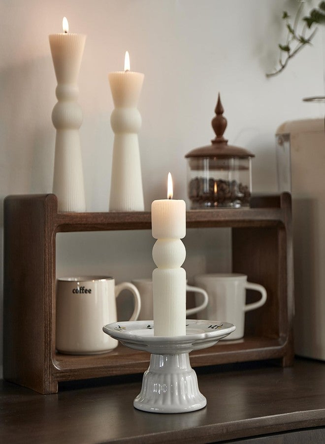 NATCENSE 3Pcs Pillar Candles Set - Handmade Ribbed Design for Modern Home Decor, Housewarming Gift, Room & Shelf Aesthetic Decoration, Long-Lasting Burning (White) - Image 2