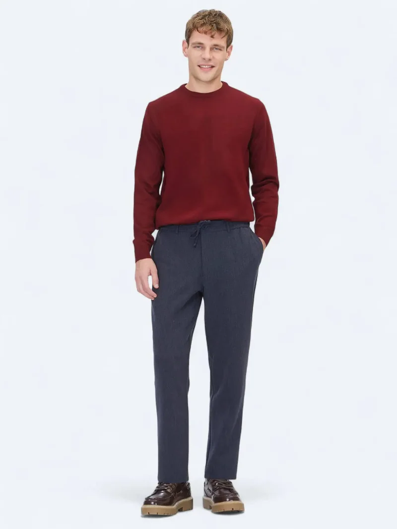 Kip Navy Blue Weaving Jogging Fit Casual Trousers