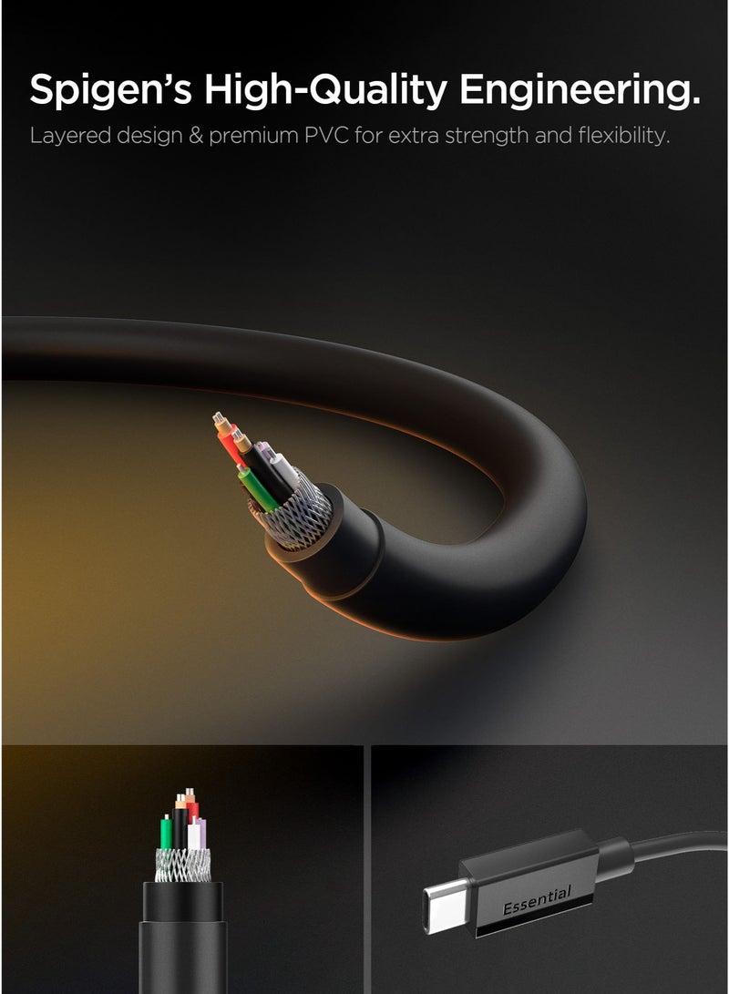 Essential USB-C to USB-C Cable [1 Meter] 3.3 Feet Fast Charging 60W Supports 10,000+ Bends Lifetime Durability for iPhone 16 15 Galaxy S25 S24 Pixel iPad Switch and more – Black