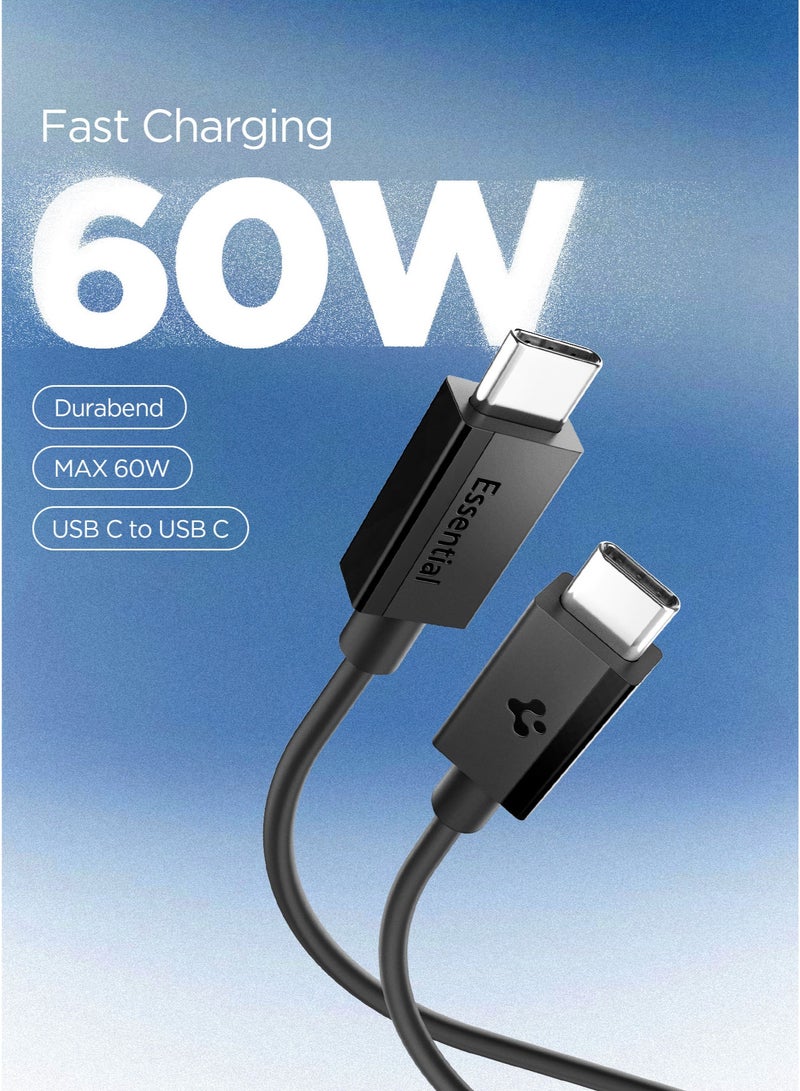 Essential USB-C to USB-C Cable [1 Meter] 3.3 Feet Fast Charging 60W Supports 10,000+ Bends Lifetime Durability for iPhone 16 15 Galaxy S25 S24 Pixel iPad Switch and more – Black