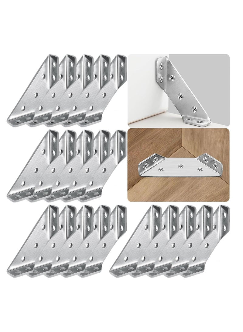 KASTWAVE 20Pcs Universal Stainless Steel Furniture Corner Connector, Trapeziform Brackets, Corner Braces, Corner Bracket for Wood, Shelf Supports, Shelving Brackets Heavy Duty  - Image 1