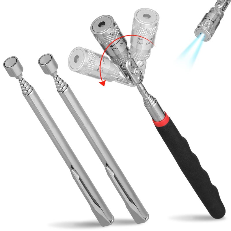 Leriton 3 Pcs 360Â° Swivel Telescoping Magnetic Pickup Tool Set with Extendable Neck up to 32'' 8 lb Magnet Pickup Stick with LED Light Gift for Men Handyman Husband Boyfriend Father Dad - Image 1