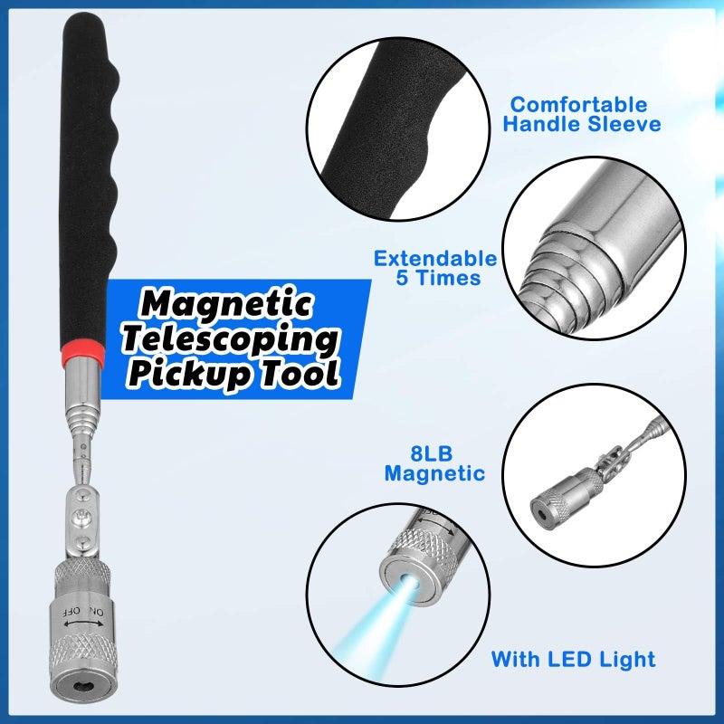 Leriton 3 Pcs 360Â° Swivel Telescoping Magnetic Pickup Tool Set with Extendable Neck up to 32'' 8 lb Magnet Pickup Stick with LED Light Gift for Men Handyman Husband Boyfriend Father Dad - Image 3