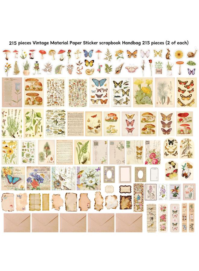 Bluejw Cross-border 215 Pieces Of Retro Scrapbook Garbage Diary Hand Account Stickers Material Bag Decoration DIY Collage Material New Products  - Image 3