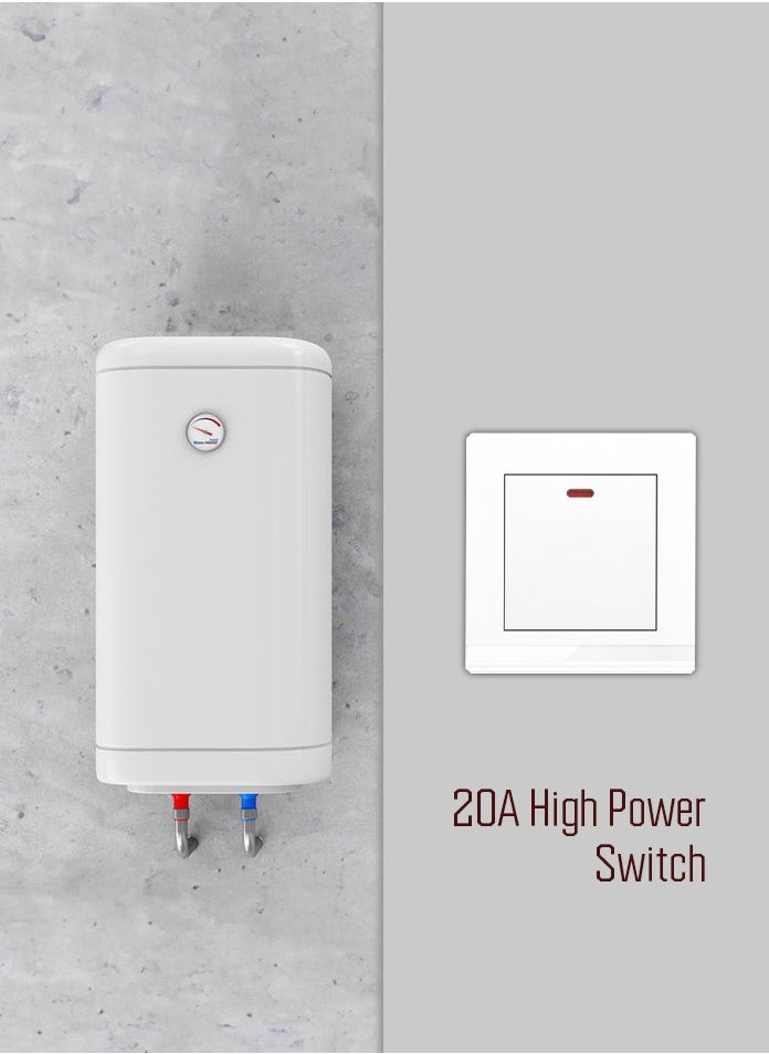 Vmax - 20A Power Switch with Neon Indicator Light - White - 250V 1 Gang Double Pole Switch with Earth - Image 1