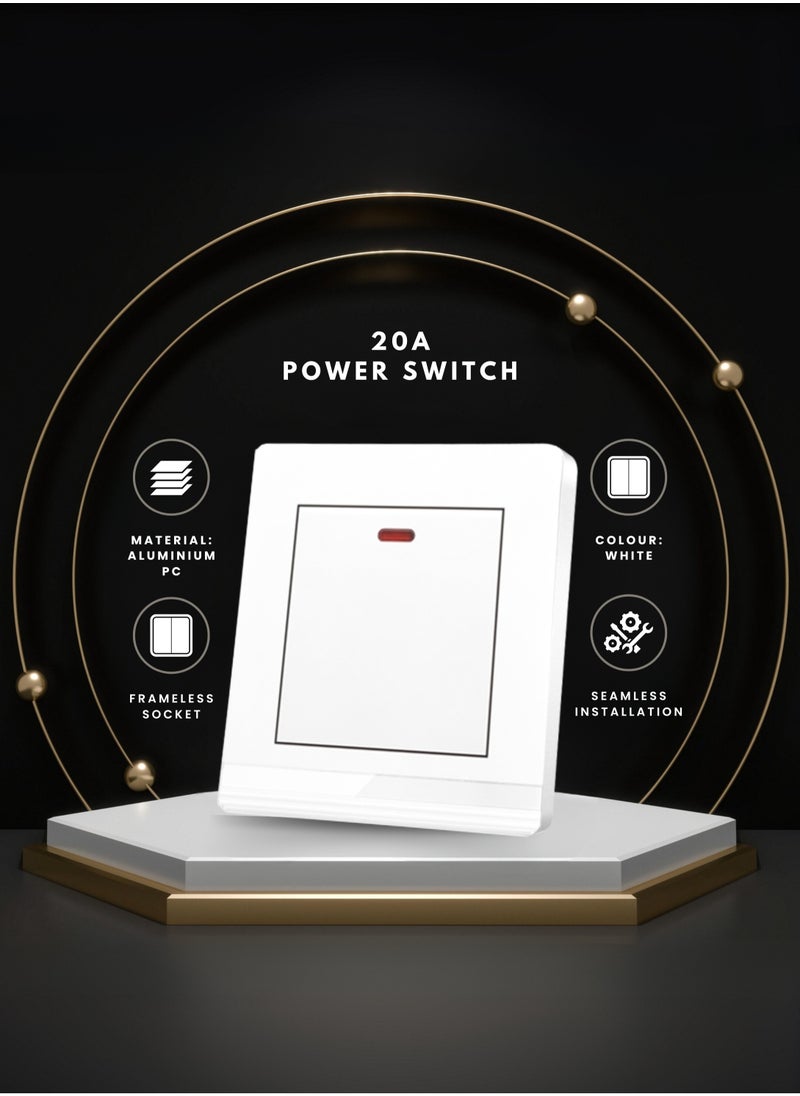 Vmax - 20A Power Switch with Neon Indicator Light - White - 250V 1 Gang Double Pole Switch with Earth - Image 1