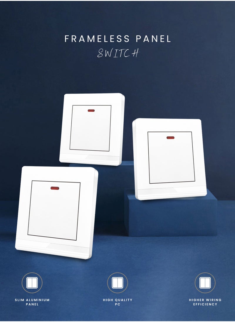 Vmax - 20A Power Switch with Neon Indicator Light - White - 250V 1 Gang Double Pole Switch with Earth - Image 1