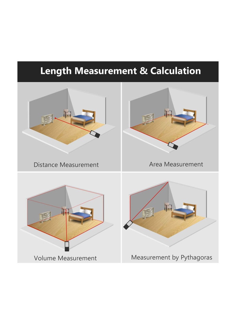 Generic Digital Laser Range Finder Distance Measuring Meter for Construction Fabrication Calculation of Length Area Volume Tape  - Image 4