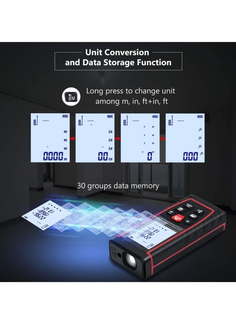 Generic Digital Laser Range Finder Distance Measuring Meter for Construction Fabrication Calculation of Length Area Volume Tape  - Image 5