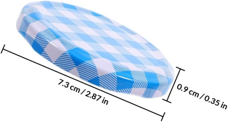 jojofuny 50 Pcs Regular Mouth Jar Caps 63mm Iron Sealed Glass Bottle Lids Airtight Replacement Covers for Canning Jam Jars with Blue Checkered Pattern Suitable for Kitchen Food Storage - Image 2