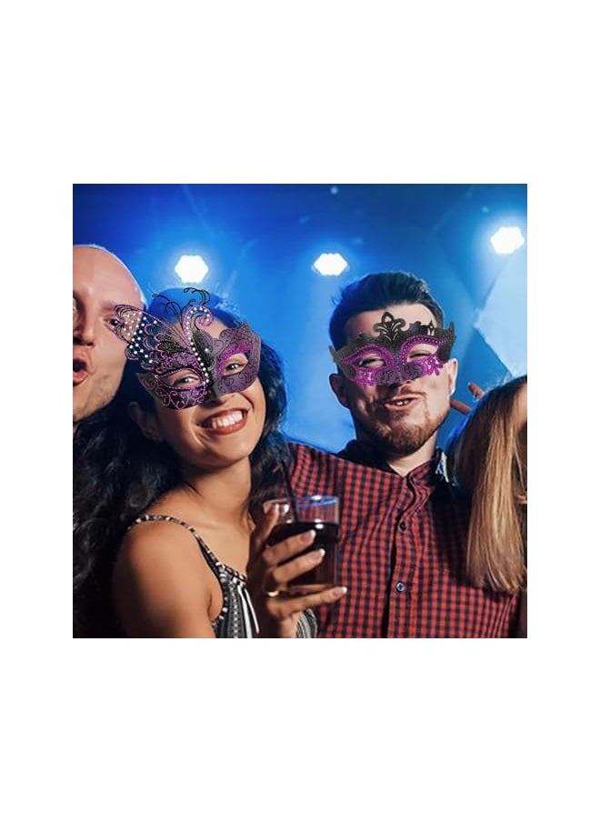 The Bros Masquerade Mask, 2 Pcs Couple Venetian Party Mask, Masquerade Mask Lace Eye Mask, Side Flower Mask and Painted Pattern Half Face Dress Up Mask for Costume Parties Halloween Cosplay (Style 1)  - Image 5