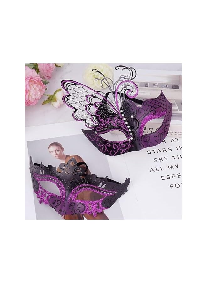The Bros Masquerade Mask, 2 Pcs Couple Venetian Party Mask, Masquerade Mask Lace Eye Mask, Side Flower Mask and Painted Pattern Half Face Dress Up Mask for Costume Parties Halloween Cosplay (Style 1)  - Image 4