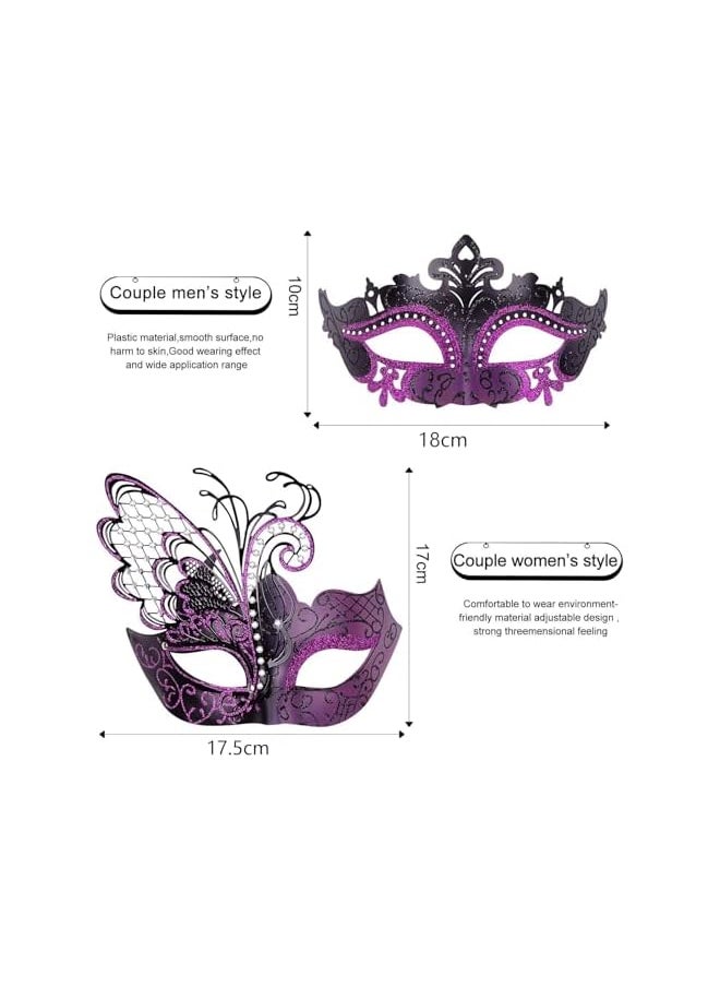 The Bros Masquerade Mask, 2 Pcs Couple Venetian Party Mask, Masquerade Mask Lace Eye Mask, Side Flower Mask and Painted Pattern Half Face Dress Up Mask for Costume Parties Halloween Cosplay (Style 1)  - Image 2