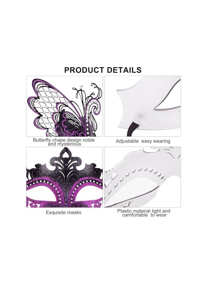 The Bros Masquerade Mask, 2 Pcs Couple Venetian Party Mask, Masquerade Mask Lace Eye Mask, Side Flower Mask and Painted Pattern Half Face Dress Up Mask for Costume Parties Halloween Cosplay (Style 1)  - Image 3