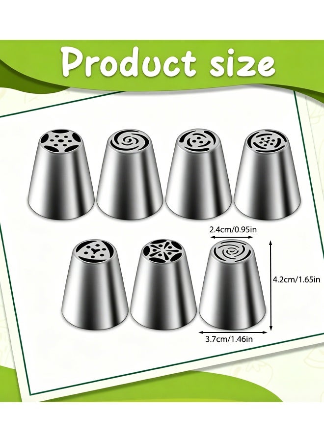 7 Pieces Russian Piping Tips Set, Stainless Steel Cupcake Flower Shaped Frosting Nozzle Kit, Kitchen Gadgets For Pastry Cupcakes Cakes Cookies Decorating - Image 2
