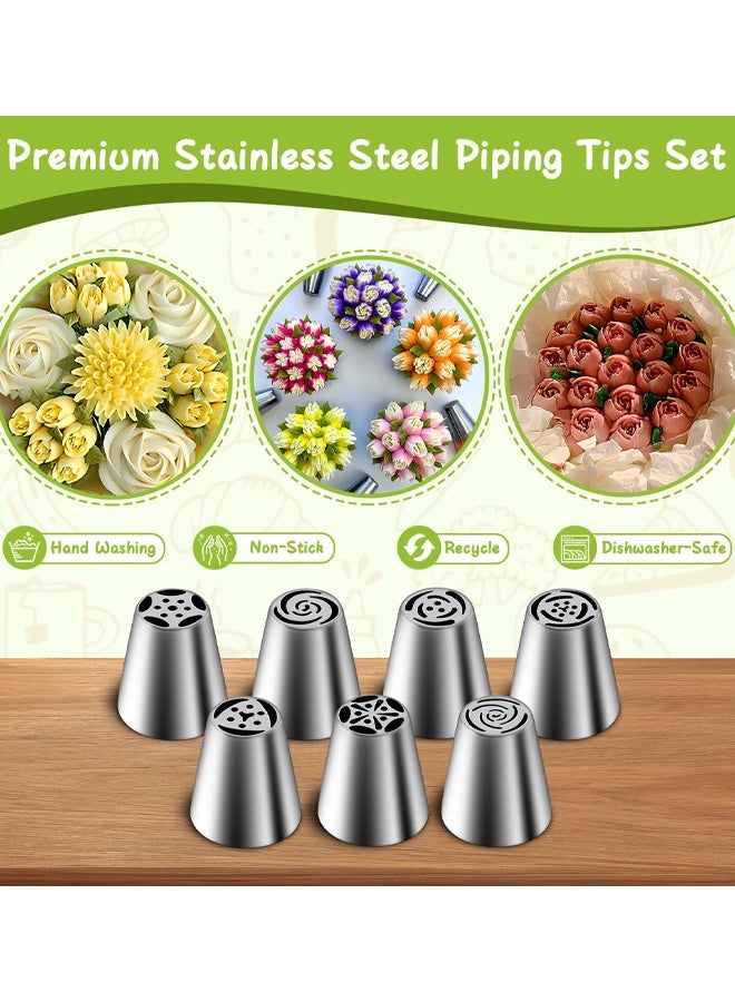 7 Pieces Russian Piping Tips Set, Stainless Steel Cupcake Flower Shaped Frosting Nozzle Kit, Kitchen Gadgets For Pastry Cupcakes Cakes Cookies Decorating - Image 3
