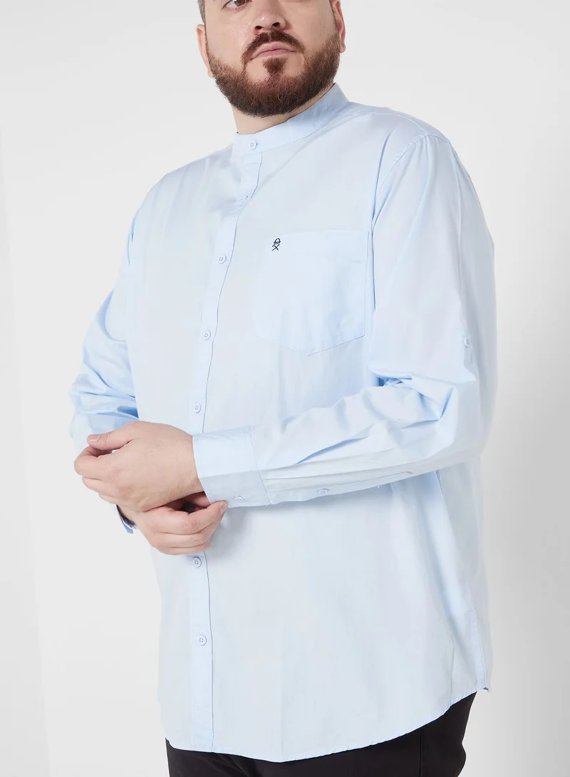 Thomas Scott Thomas Scott Plus Size Slim Fit Mandarin Collar Casual Cotton Shirt