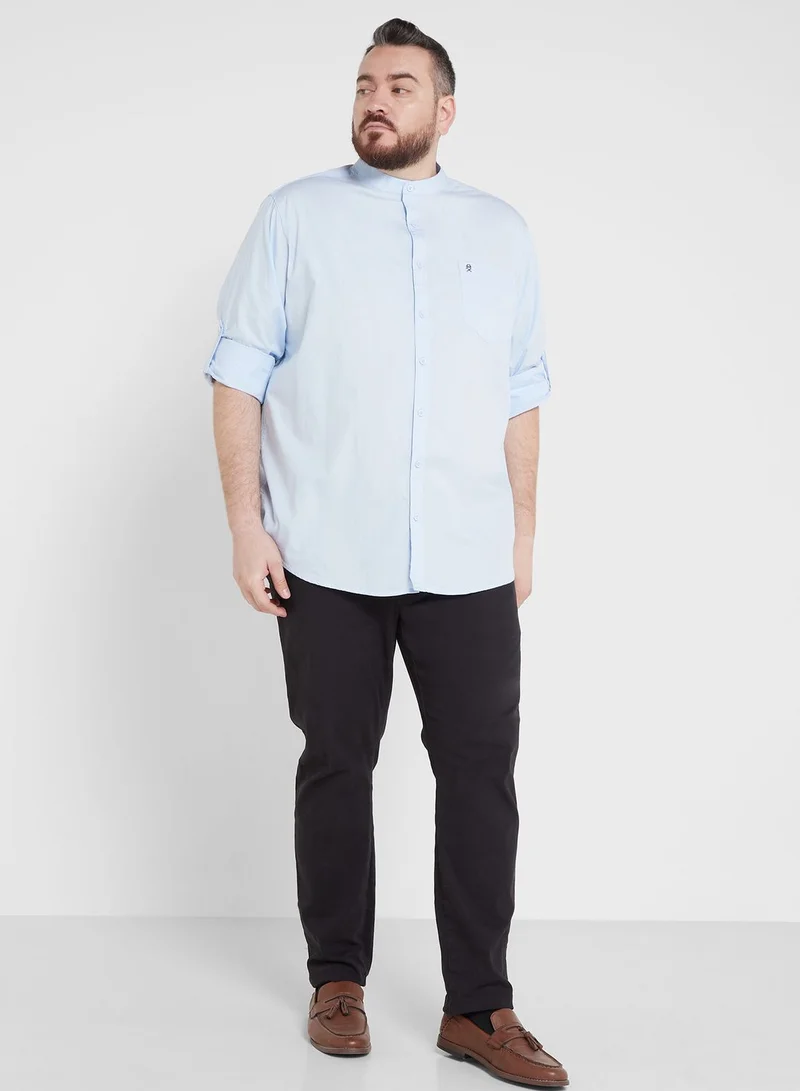 Thomas Scott Thomas Scott Plus Size Slim Fit Mandarin Collar Casual Cotton Shirt