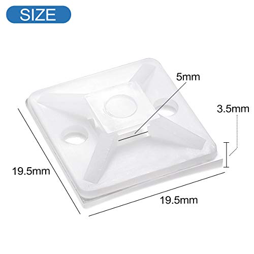 XHF 100 PCS 3/4" White Self Adhesive Cable Zip Tie Mounts Wire Cable Clips Holders Management Anchors Organizer Holders Squares(HS-101S) - Image 3