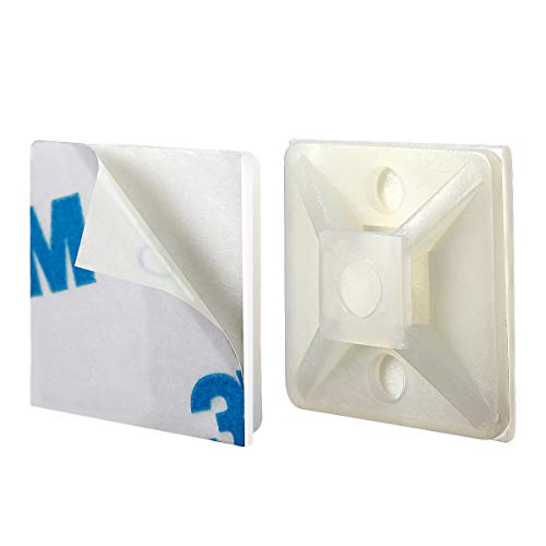 XHF 100 PCS 3/4" White Self Adhesive Cable Zip Tie Mounts Wire Cable Clips Holders Management Anchors Organizer Holders Squares(HS-101S) - Image 2
