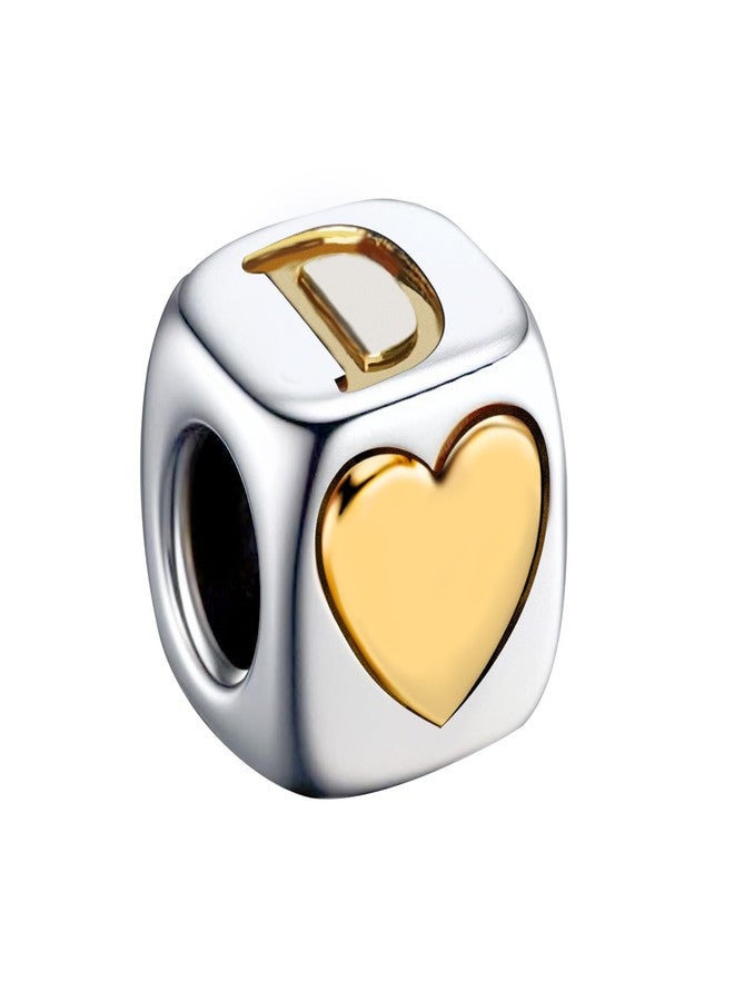 KunBead Initial D Letter Gold Heart Alphabet Love Bead Birthday Charms Compatible with Pandora Charm Bracelet for Women - Image 1