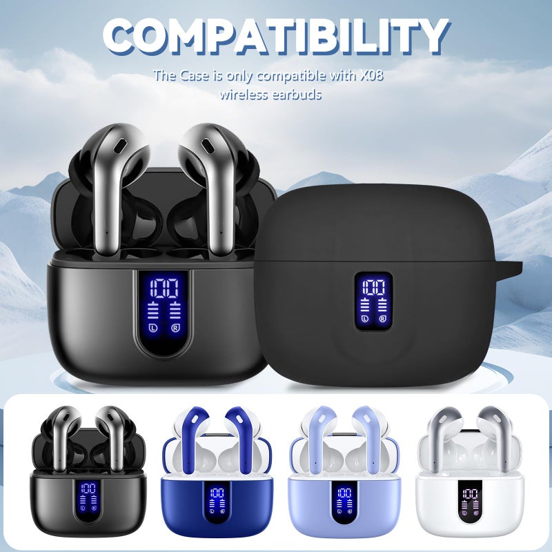Wowwat Silicone Case for TAGRY X08 Wireless Earbuds Case, Compatible with TAGRY Bluetooth Headphones True Wireless Earbuds with Keychain with Cleaning Pen - Black - Image 2