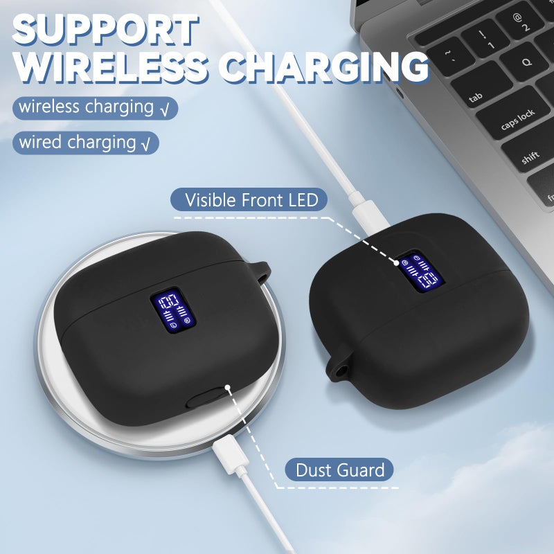 Wowwat Silicone Case for TAGRY X08 Wireless Earbuds Case, Compatible with TAGRY Bluetooth Headphones True Wireless Earbuds with Keychain with Cleaning Pen - Black - Image 4