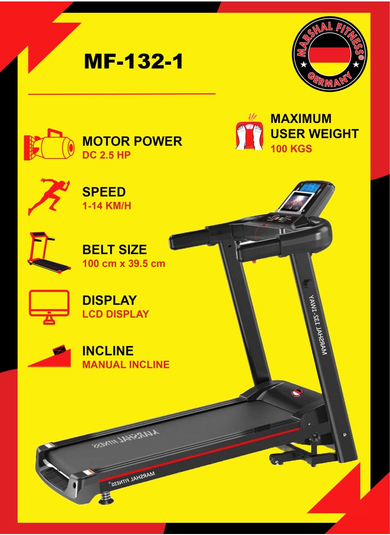 Marshal Fitness - MF-132-1 Foldable LCD Display Low Noise 2.5 HP DC Motor Manual Incline Treadmill With Heart Rate Monitoring USB Music Player and Speaker (with iPad/Phone Holder) For Home Use - Image 1