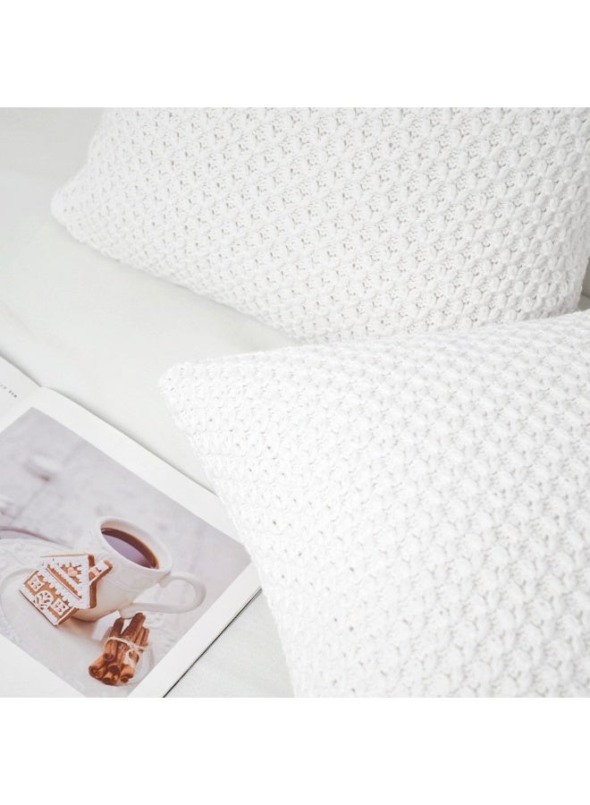 GOLD MANTIS 100% Cotton Knitted Cushion Cover 45x45cm – Decorative Throw Pillow Case with Hidden Zipper for Sofa, Bed & Couch – Pure White - Image 5
