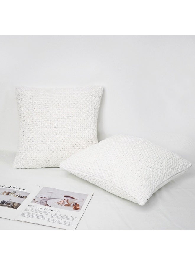 GOLD MANTIS 100% Cotton Knitted Cushion Cover 45x45cm – Decorative Throw Pillow Case with Hidden Zipper for Sofa, Bed & Couch – Pure White - Image 3