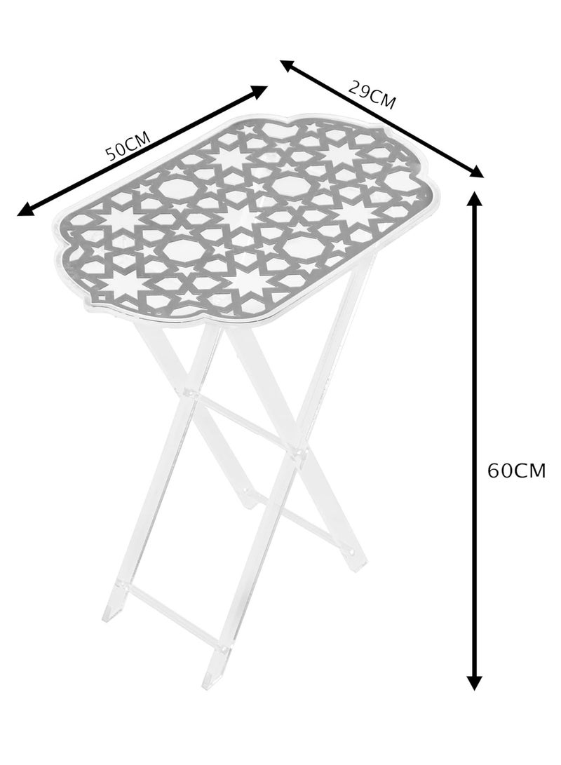 LAMSIT IBDAA Acrylic Folding Tray Table | Rectangle Foldable Table | Patio Table | Foldable Table for Balcony | Portable Table (Silver) - Image 2