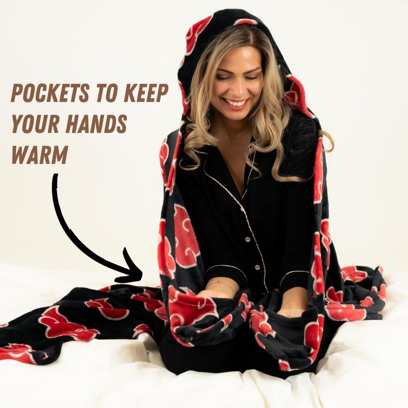 Franco Franco Naruto Anime Akatsuki Cloud Bedding Super Soft and Cozy Wearable Hooded Throw Blanket  70 in x 50 in (Official Licensed Product) Collectibles  - Image 4