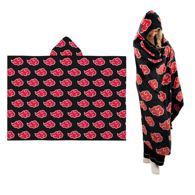 Franco Franco Naruto Anime Akatsuki Cloud Bedding Super Soft and Cozy Wearable Hooded Throw Blanket  70 in x 50 in (Official Licensed Product) Collectibles  - Image 1
