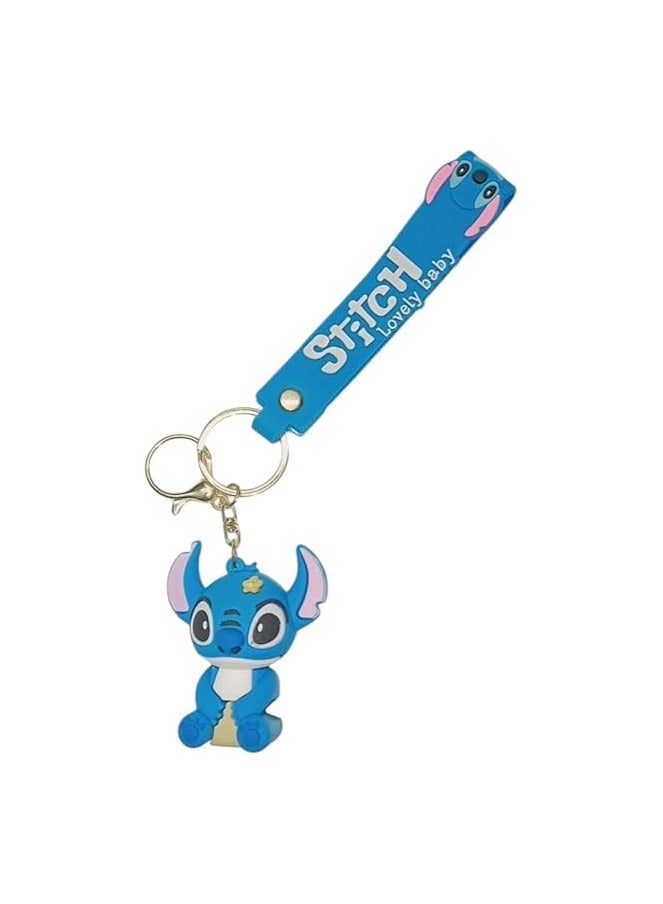 Generic Cartoon Stitch Keychain with Blue Silicone Strap – Cute Key Holder for Keys & Bags - Image 1
