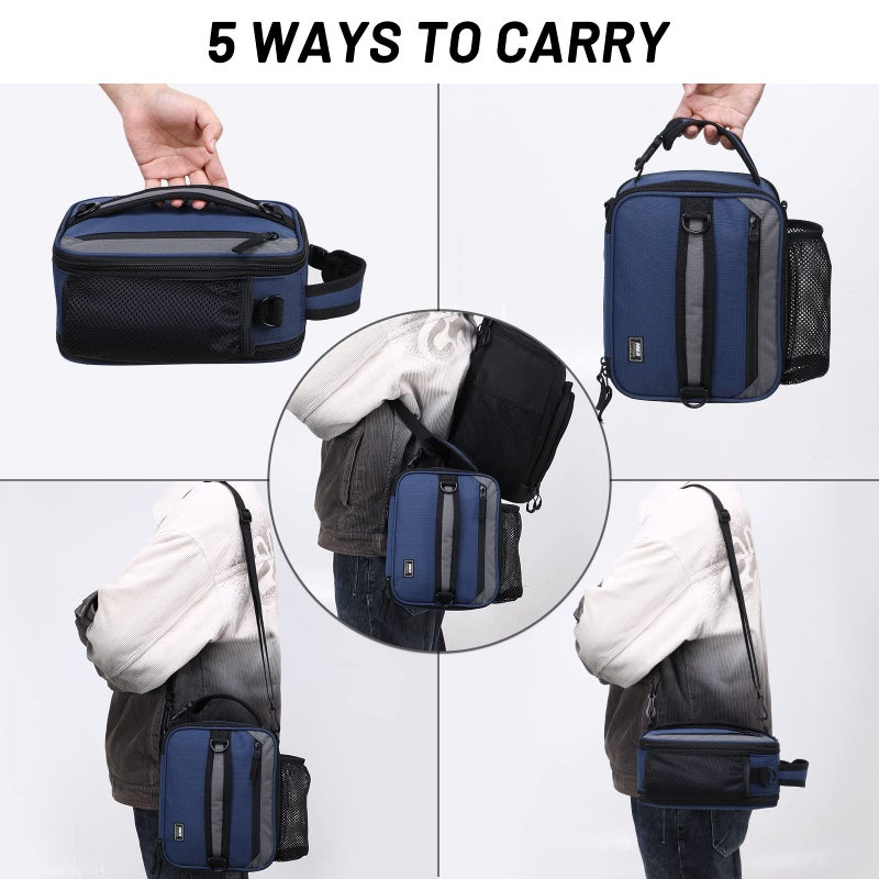 MIER Expandable Lunch Bag Insulated Lunch Box for Men to Work Travel Portable Lunchbox Bags with Shoulder Strap and Water Bottle Holder(Navy/Grey) - Image 4